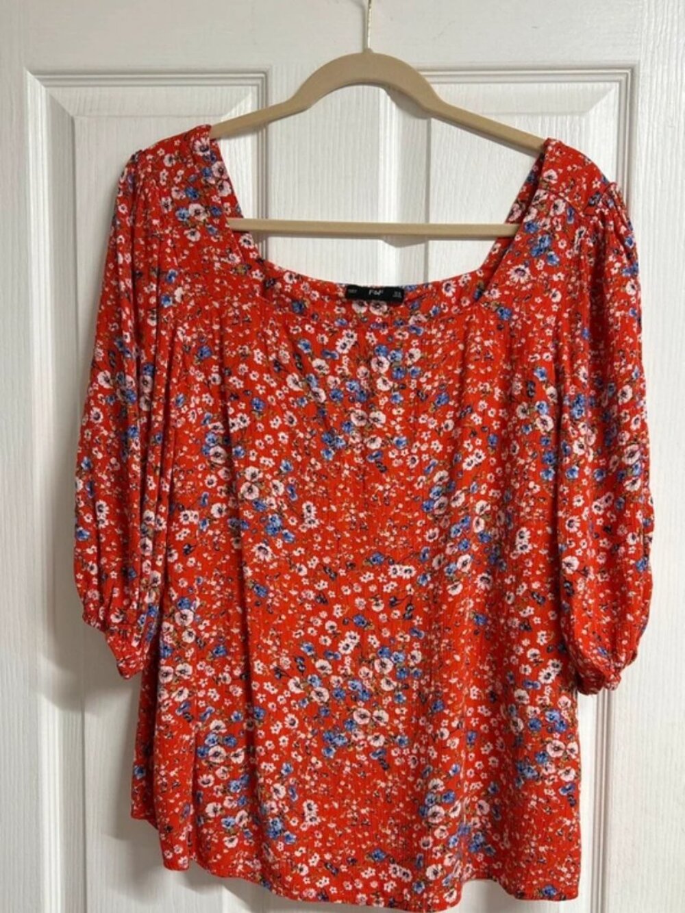 F&F Red Ditsy Floral Square Neck Blouse